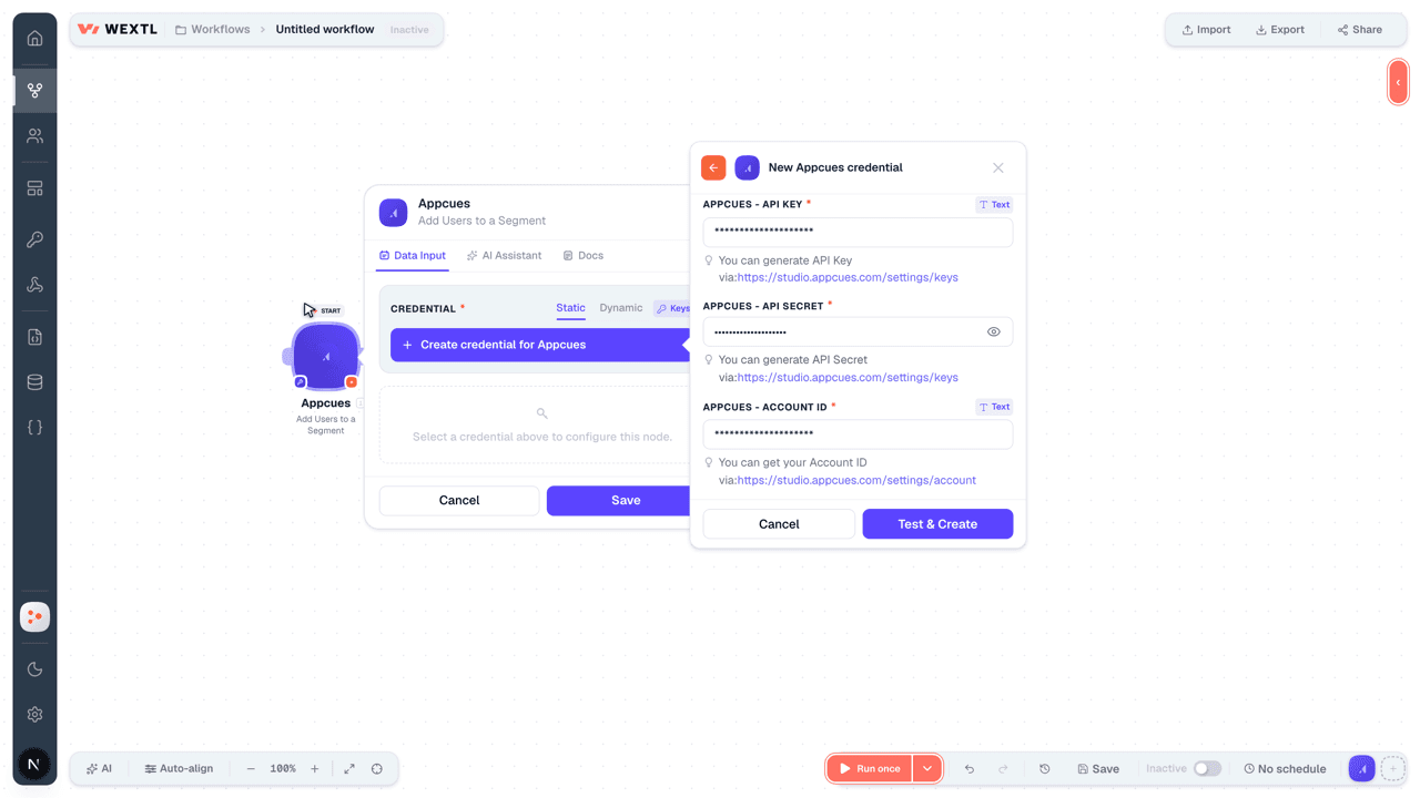 Connecting Appcues to WEXTL®