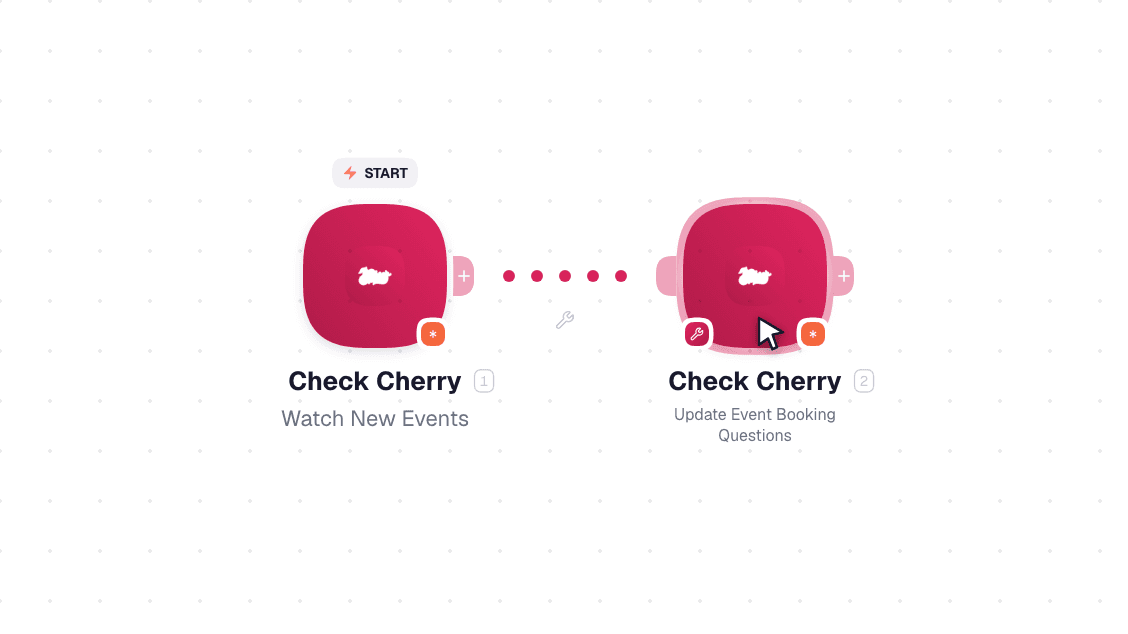 Check Cherry workflow on the canvas: Watch New Events then Update Event Booking Questions