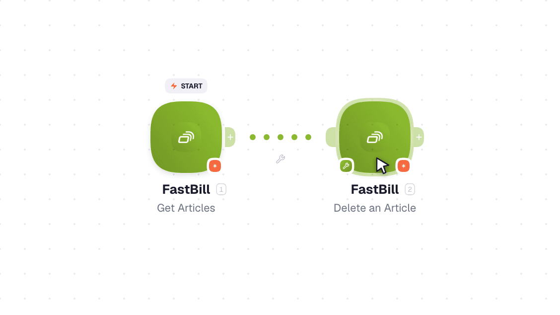 FastBill workflow on the canvas: Watch Events then Create a Contact
