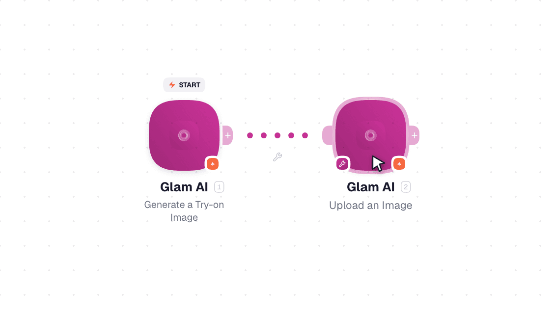 Glam AI workflow on the canvas: Get a Generation Result then Create a Generation Job
