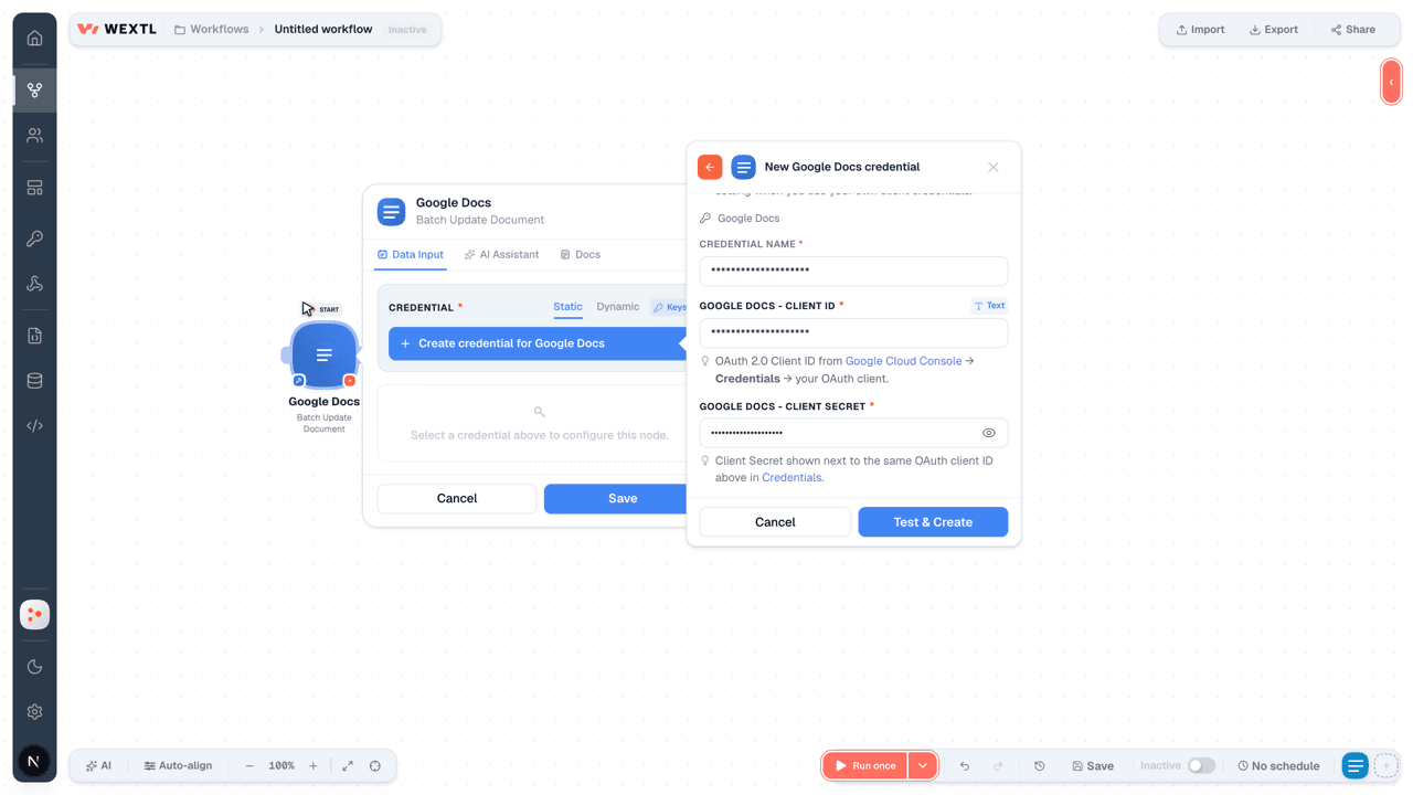 Connecting Google Docs to WEXTL®