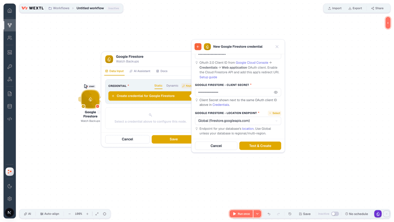 Connecting Google Firestore to WEXTL®