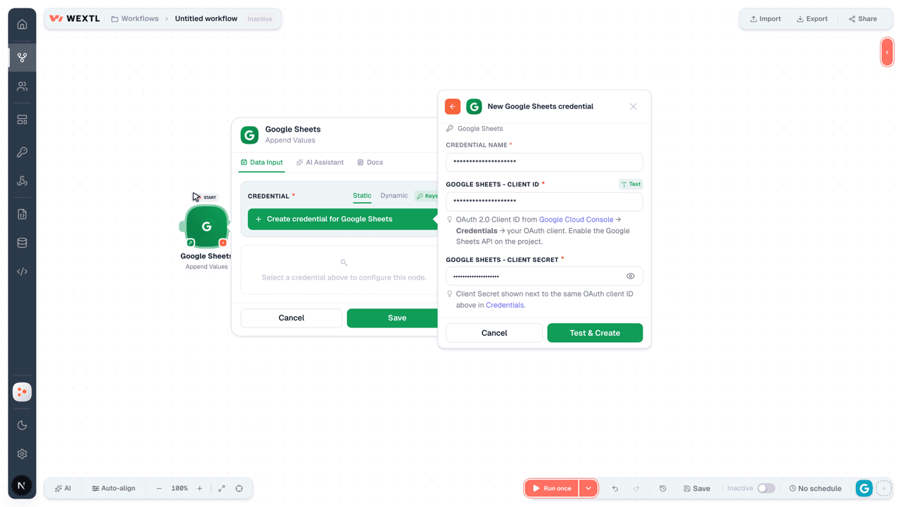 Connecting Google Sheets to WEXTL®