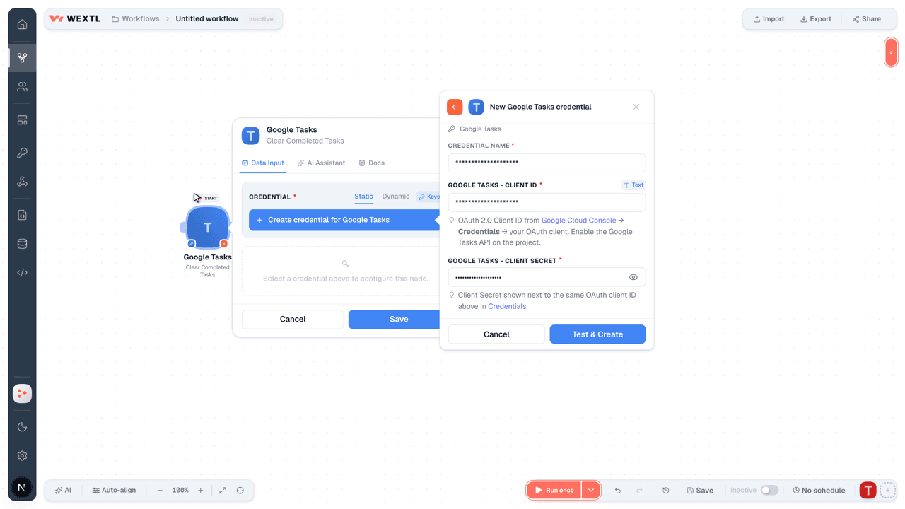 Connecting Google Tasks to WEXTL®