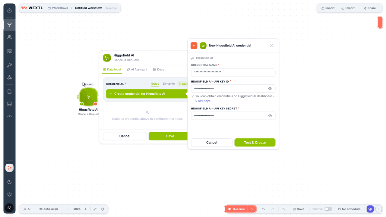 Connecting Higgsfield AI to WEXTL®
