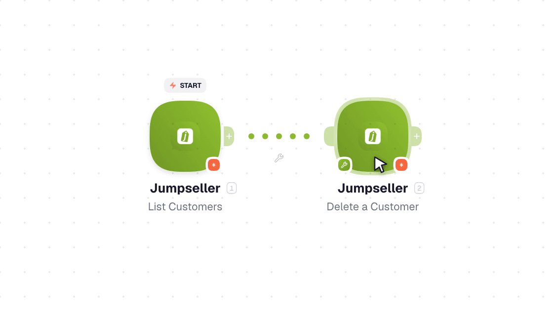 Jumpseller workflow on the canvas: Watch Events then Create a Customer
