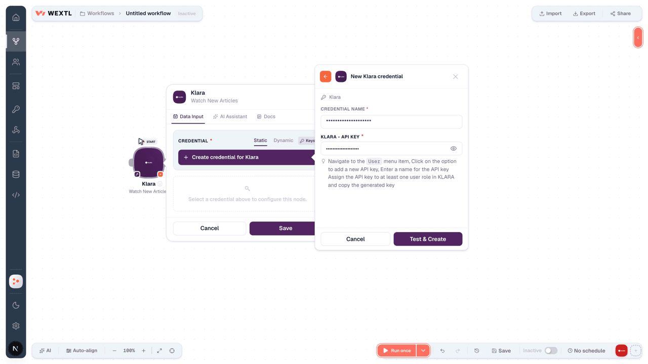 Connecting Klara to WEXTL®