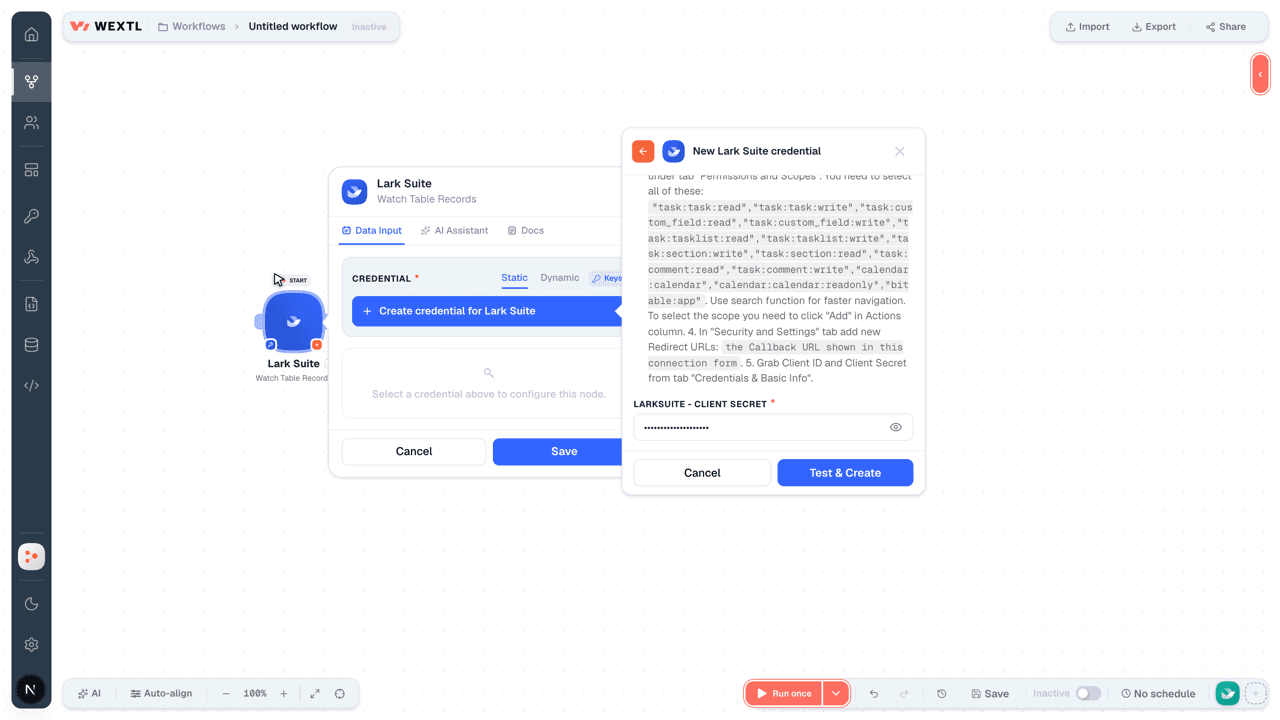 Connecting Lark Suite to WEXTL®