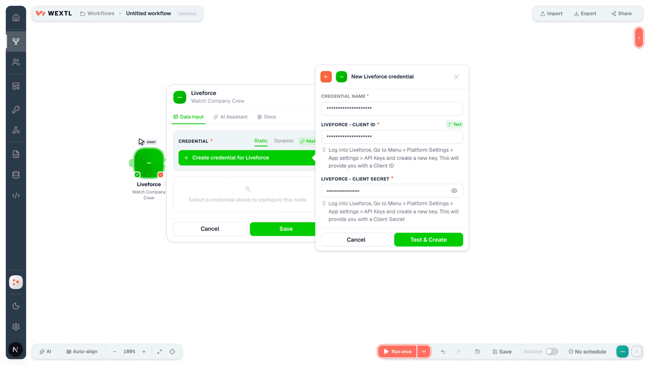 Connecting Liveforce to WEXTL®