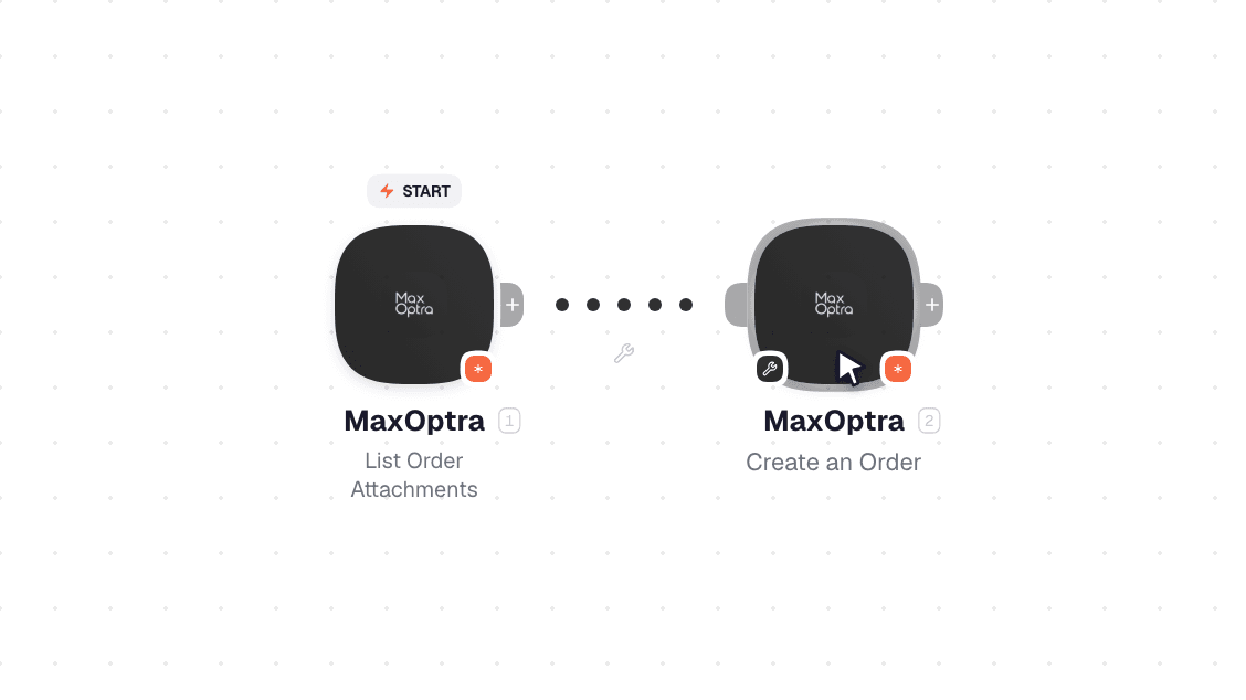 MaxOptra workflow on the canvas: Watch Events then Create a Driver