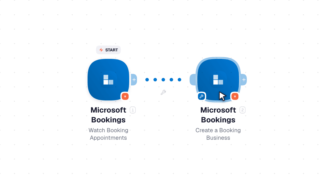 Microsoft Bookings workflow on the canvas: Watch Booking Appointments then Create a Booking Business