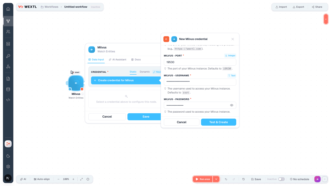 Connecting Milvus to WEXTL®