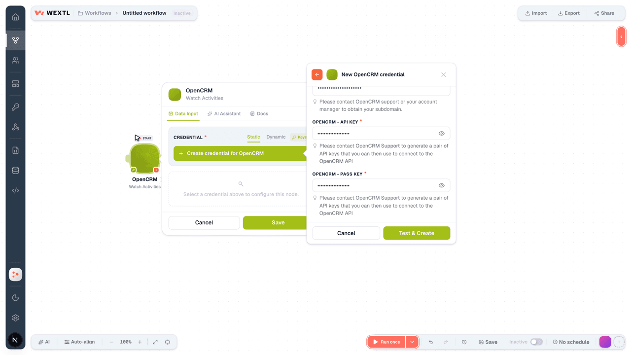 Connecting OpenCRM to WEXTL®