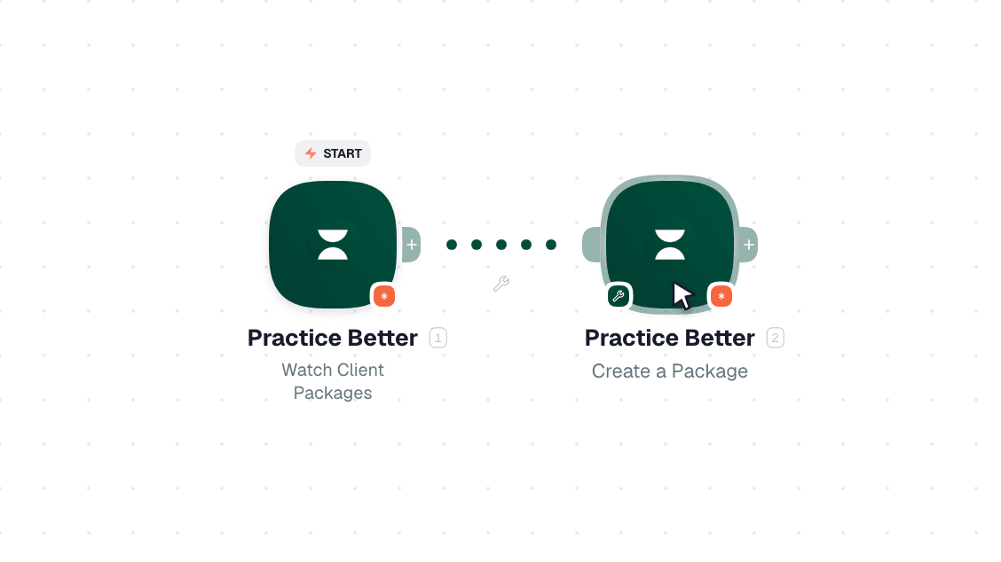 Practice Better workflow on the canvas: Watch Client Packages then Create a Client Diet Profile