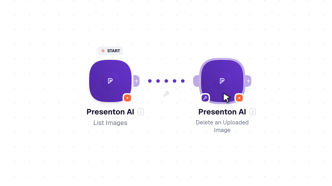 Presenton AI workflow on the canvas: Watch Events then Create a Presentation (Async)