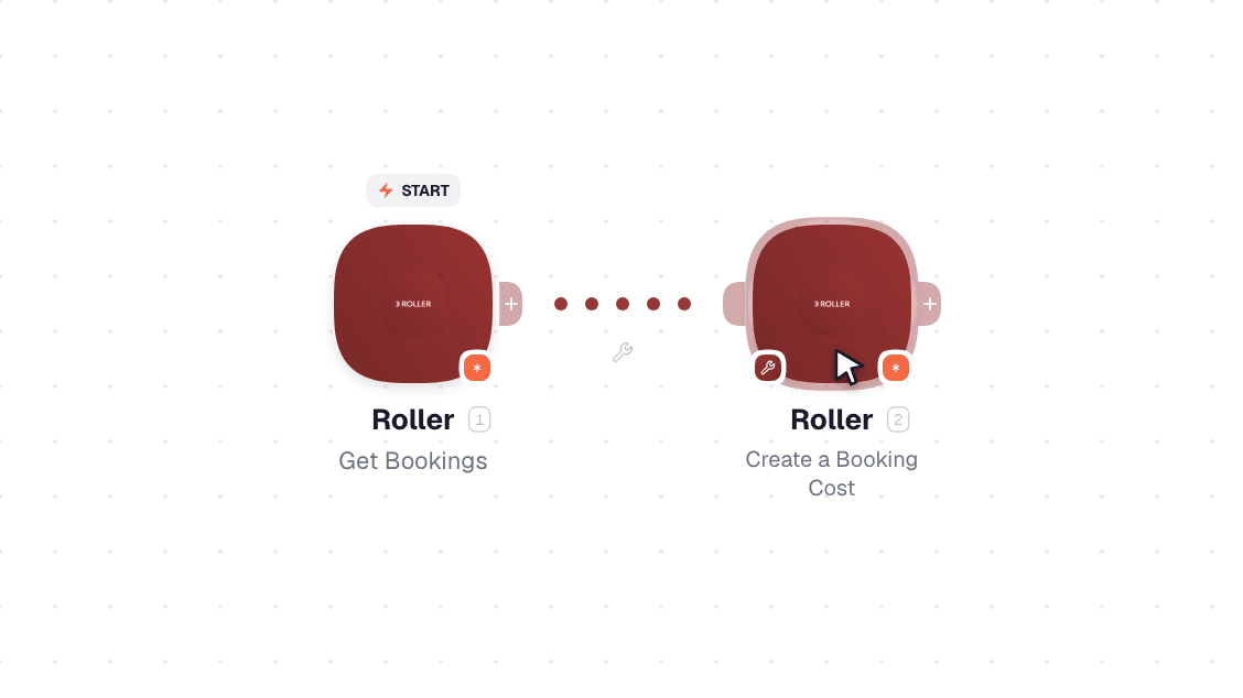 Roller workflow on the canvas: Watch Events then Add a Transaction Record