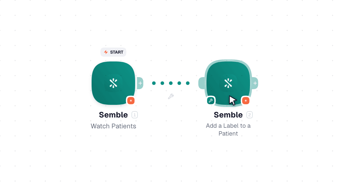 Semble workflow on the canvas: Watch Patients then Add a Label to a Patient