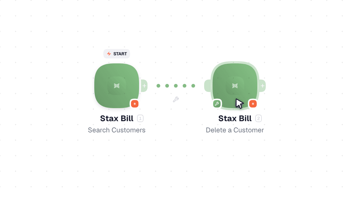 Stax Bill workflow on the canvas: Watch Events then Create a Customer