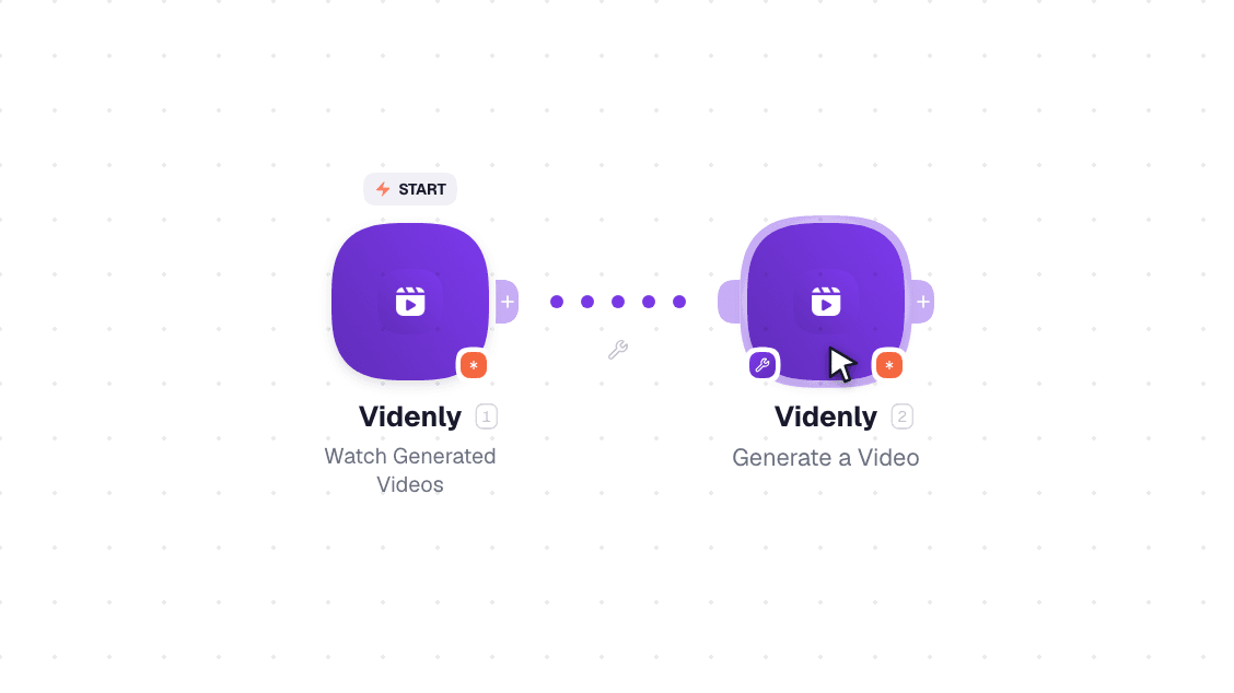 Videnly workflow on the canvas: Watch Generated Videos then Generate a Video