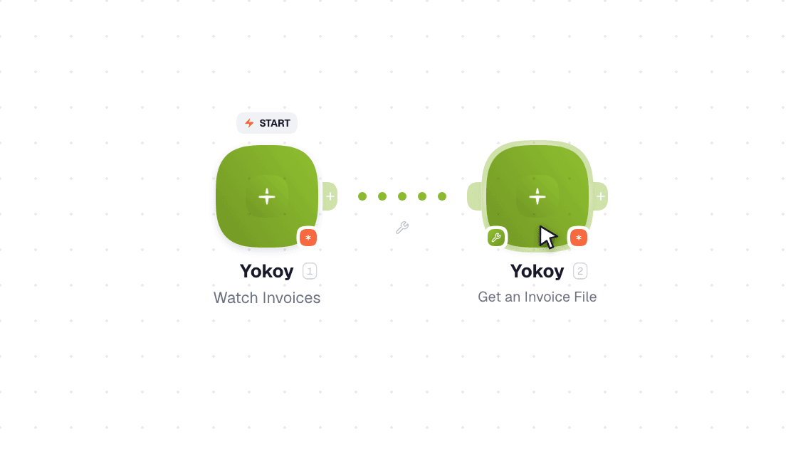 Yokoy workflow on the canvas: Watch Invoices then Get an Invoice File