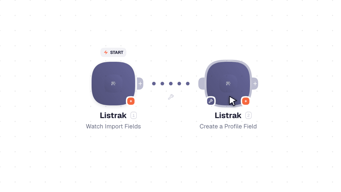 Video slide demonstrates how Watch Import Fields and Create a Profile Field nodes are used in Listrak workflow.