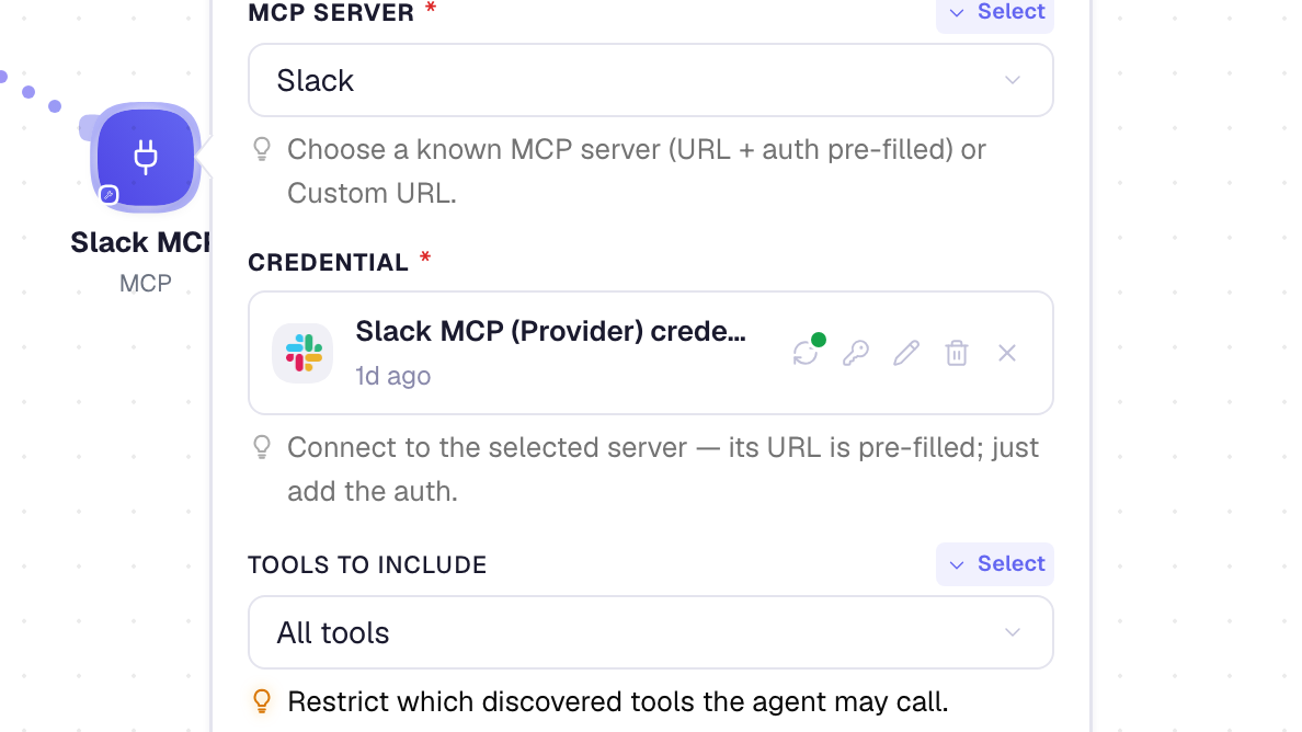 Tools to include — all tools, an allow-list, or a deny-list