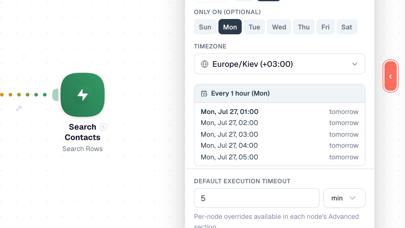 Simple cadence — every hour, Mondays only
